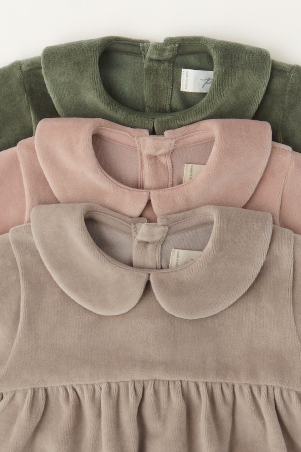 Velour Long Sleeve One-Piece with Peter Pan Collar - Collection Flat Lay