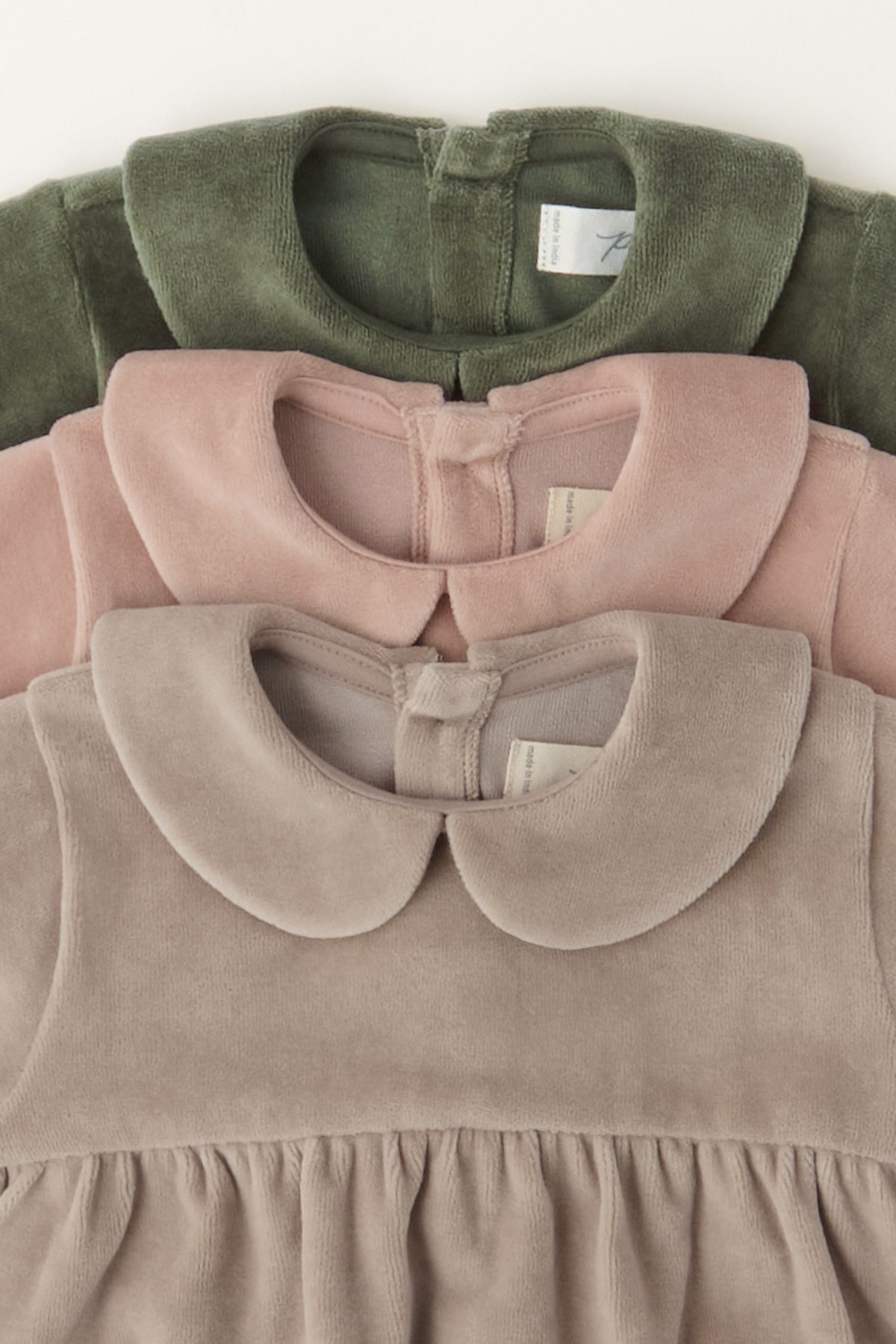 Velour Long Sleeve One-Piece with Peter Pan Collar - Collection Flat Lay