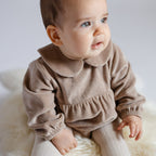 Velour Long Sleeve One-Piece with Peter Pan Collar - Rabbit- Holiday - Soft- On Baby