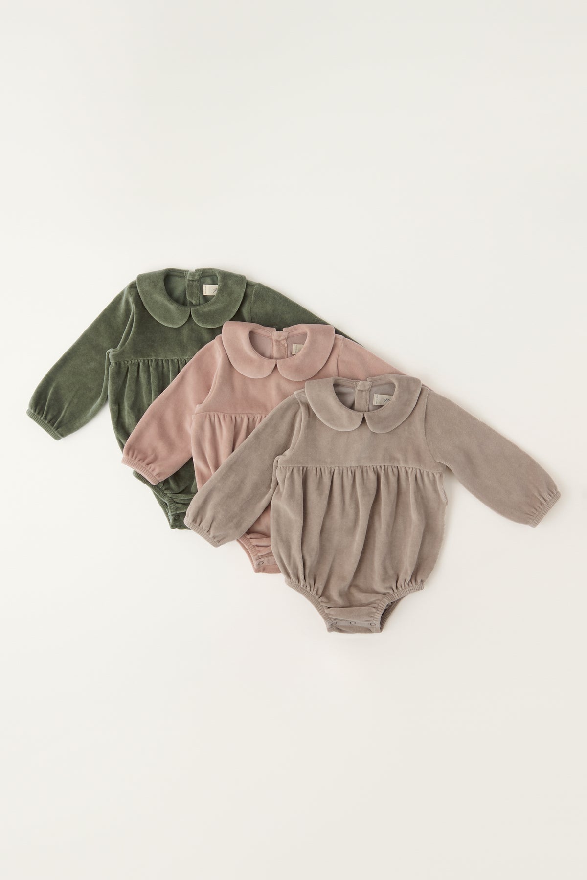 Velour Long Sleeve One-Piece with Peter Pan Collar - Rabbit- Collection Flat Lay