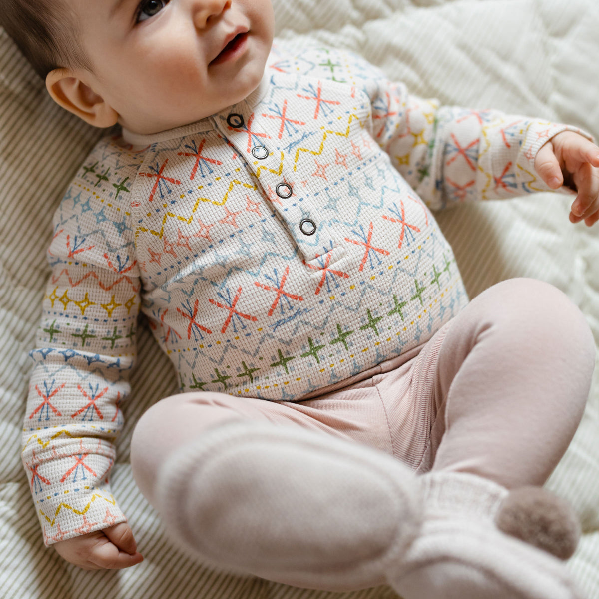 Petit Ski Raglan One-Piece - Snow Patrol- Baby- Up Close Buttons- Colorful