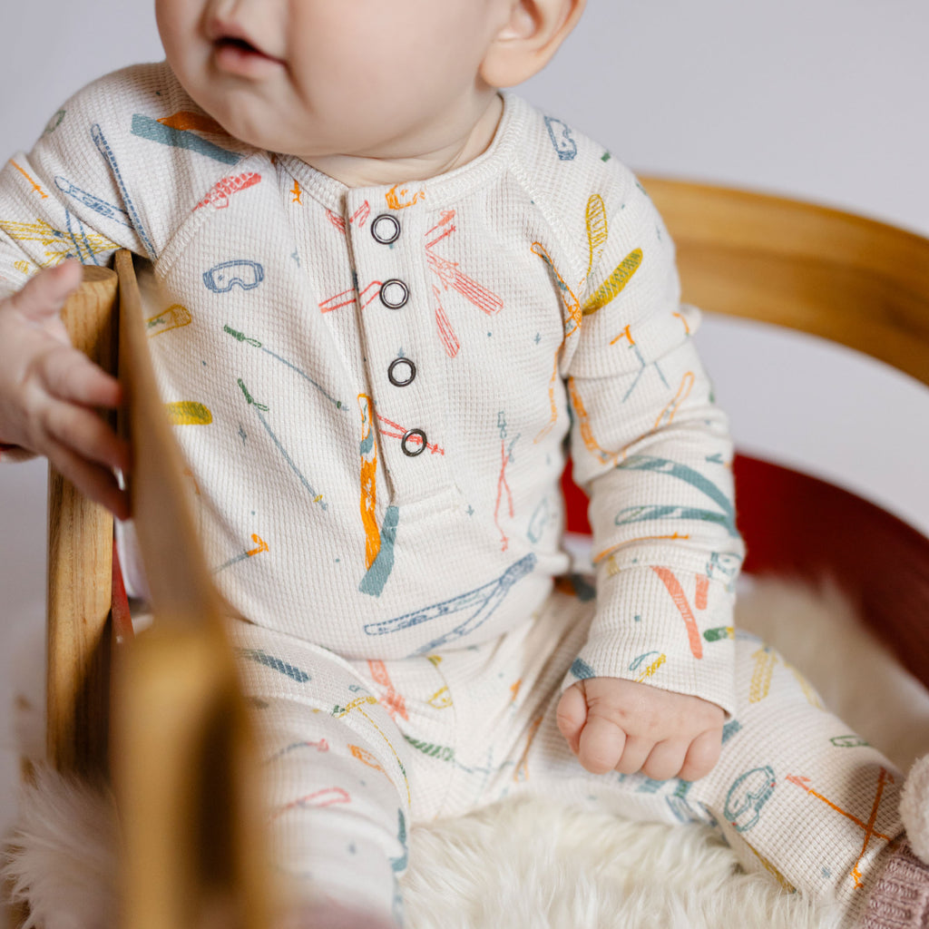Petit Ski Raglan One-Piece - Apres- Up Close Baby- Colorful Ski Print- Snap Buttons