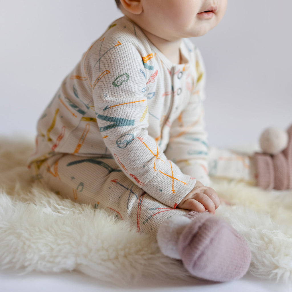 Petit Ski Raglan One-Piece - Apres- Up Close Baby- Colorful Ski Print