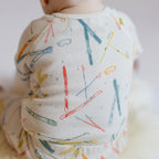 Petit Ski Raglan One-Piece - Apres- Back of Baby- Colorful Ski Print