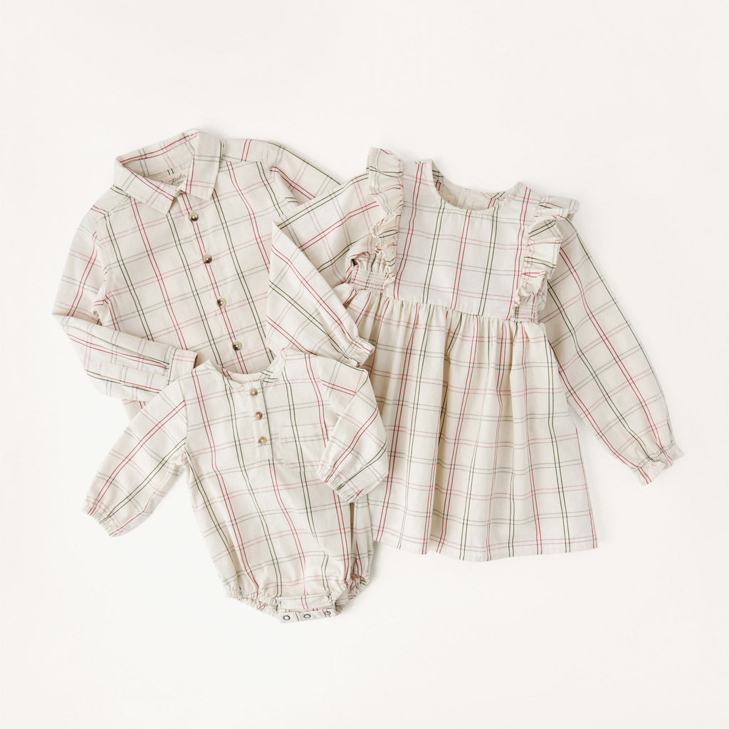 Holiday Check Long Sleeve One-Piece - Noel- Collection Flatlay
