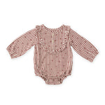Printed Gingham Long Sleeve Ruffle One-Piece - Mulberry Clover- Front