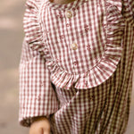 Printed Gingham Long Sleeve Ruffle One-Piece - Mulberry Clover- On Model- Front