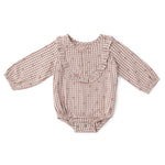 Printed Gingham Long Sleeve Ruffle One-Piece - Thistle Clover- Front