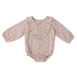 Printed Gingham Long Sleeve Ruffle One-Piece - Thistle Clover- Front