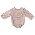 Printed Gingham Long Sleeve Ruffle One-Piece - Thistle Clover- Front