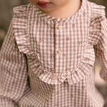 Printed Gingham Long Sleeve Ruffle One-Piece - Thistle Clover- Front- Up Close