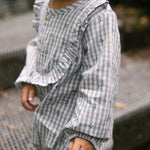 Printed Gingham Long Sleeve Ruffle One-Piece - Harbor Clover- On Model- Side