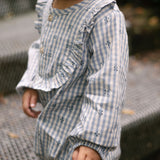 Printed Gingham Long Sleeve Ruffle One-Piece - Harbor Clover- On Model- Side