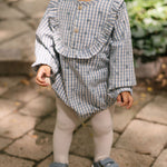 Printed Gingham Long Sleeve Ruffle One-Piece - Harbor Clover- On Model