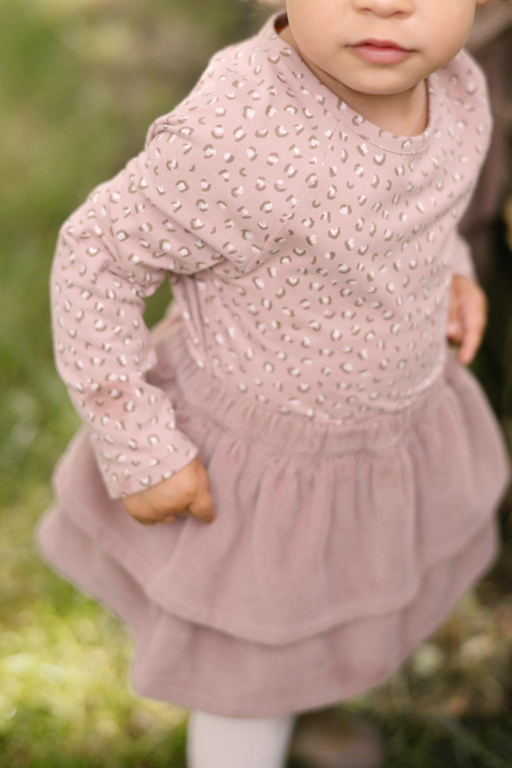 Essentials Puff Sleeve One Piece- Spotted Pink- Front- On Model