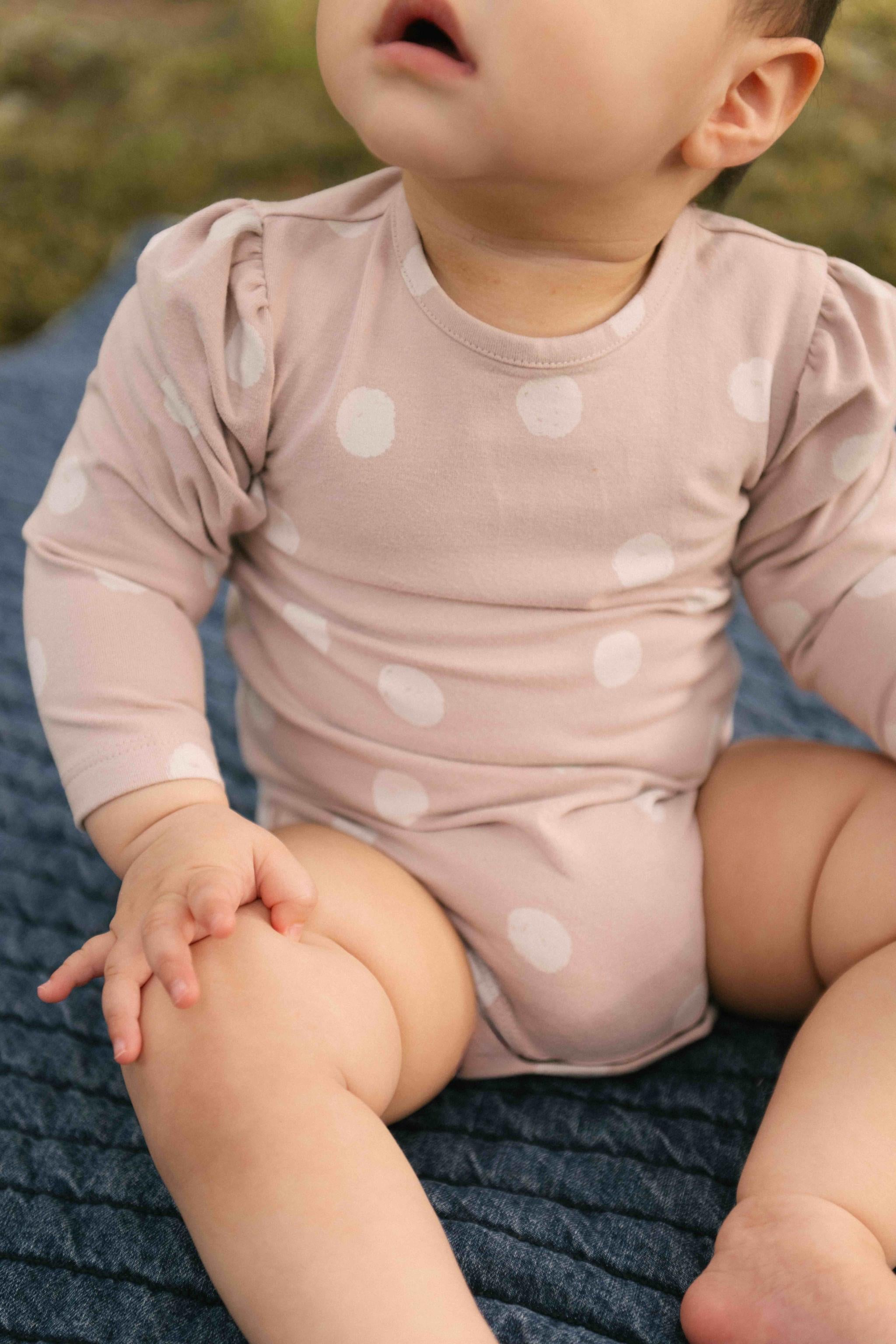 Essentials Puff Sleeve One Piece- Pretty in Polka - On Model- Front
