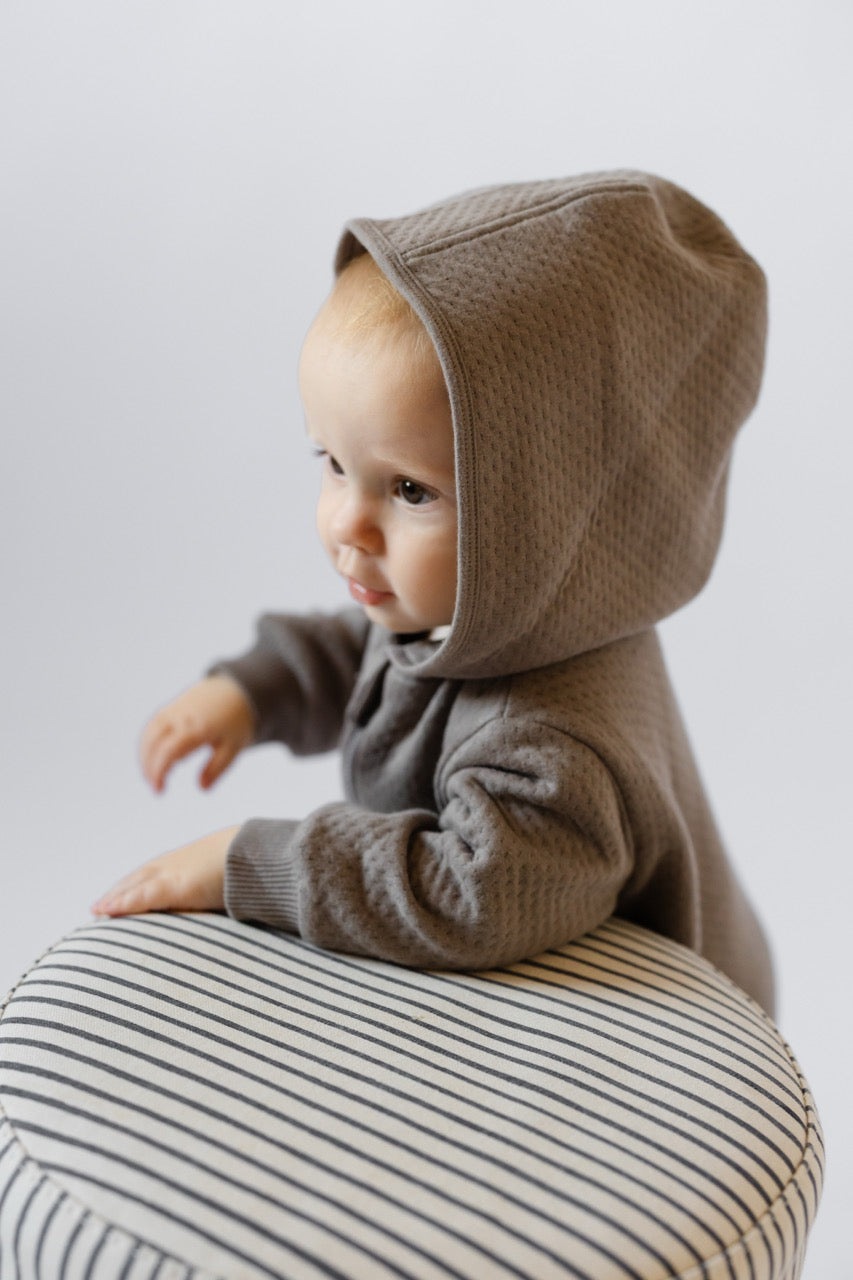 Cloud Baby Suit - Charcoal- Baby with Hood On