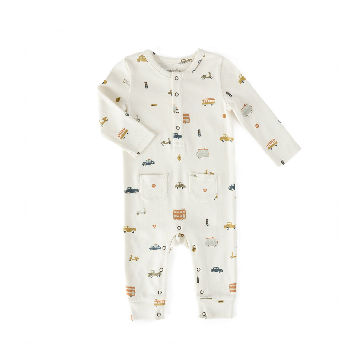 baby henley patch pocket romper rush hour in multi pattern