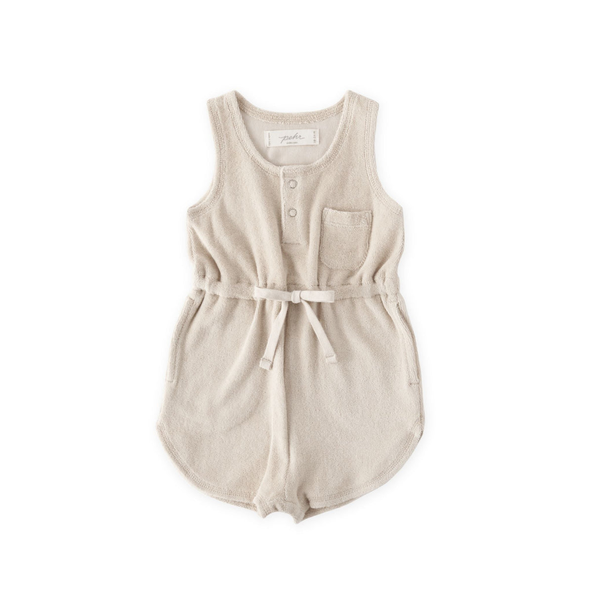 baby classic terry drawstring romper sand in neutrals pattern