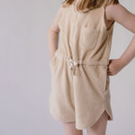 Classic Terry Drawstring Romper - Sand
