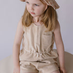 Classic Terry Drawstring Romper - Sand