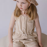 Classic Terry Drawstring Romper - Sand