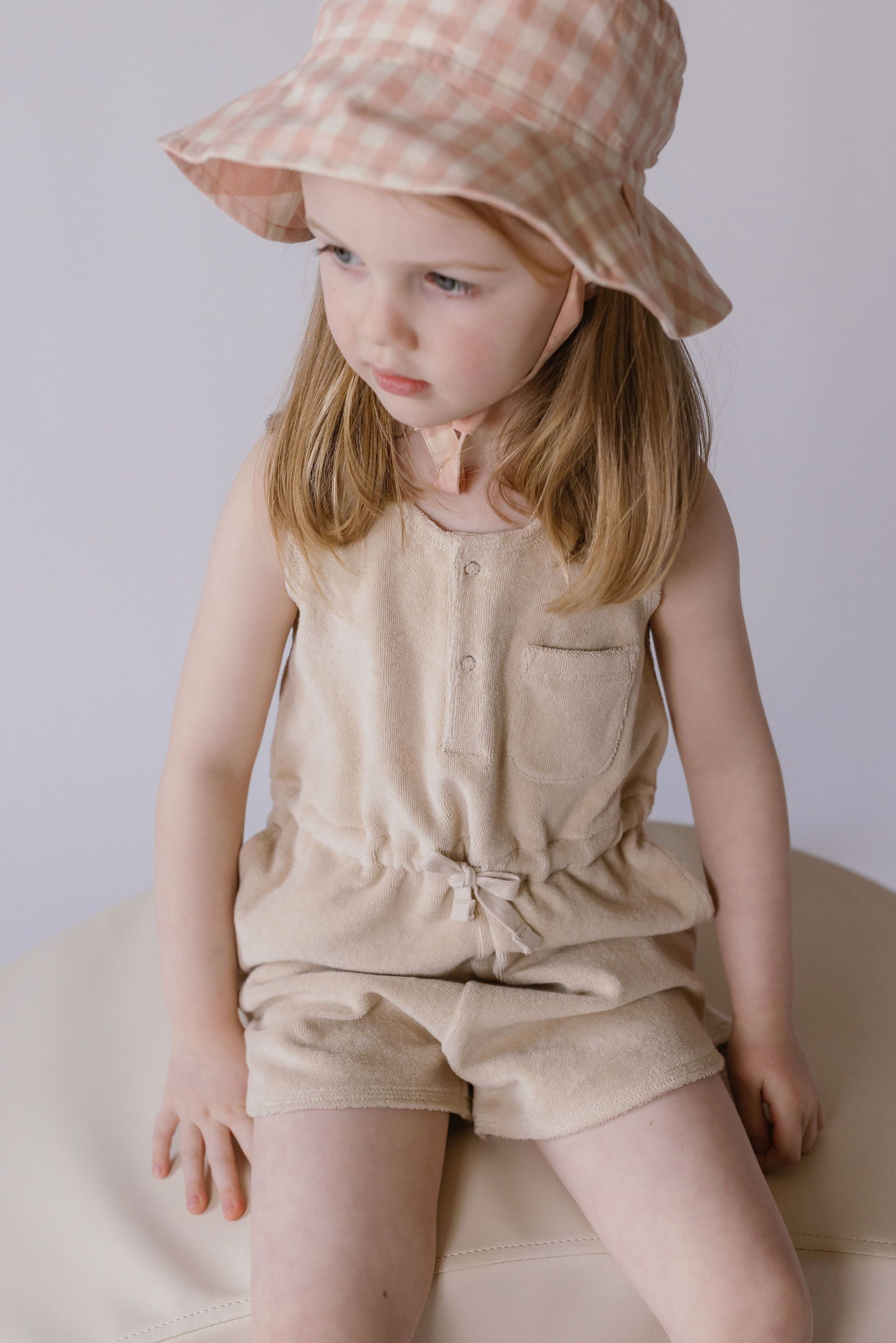 Classic Terry Drawstring Romper - Sand