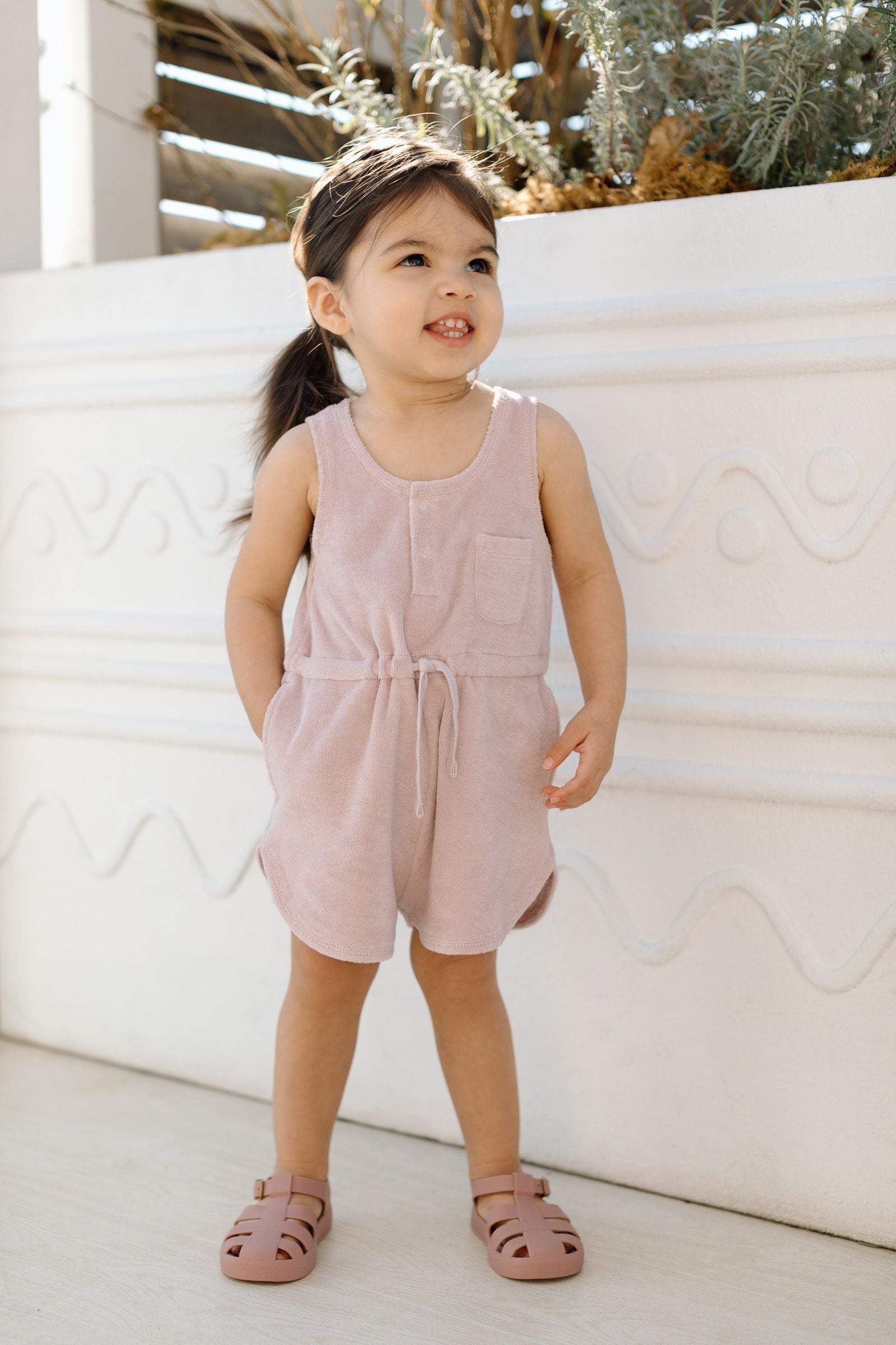 Classic Terry Drawstring Romper - Lilac