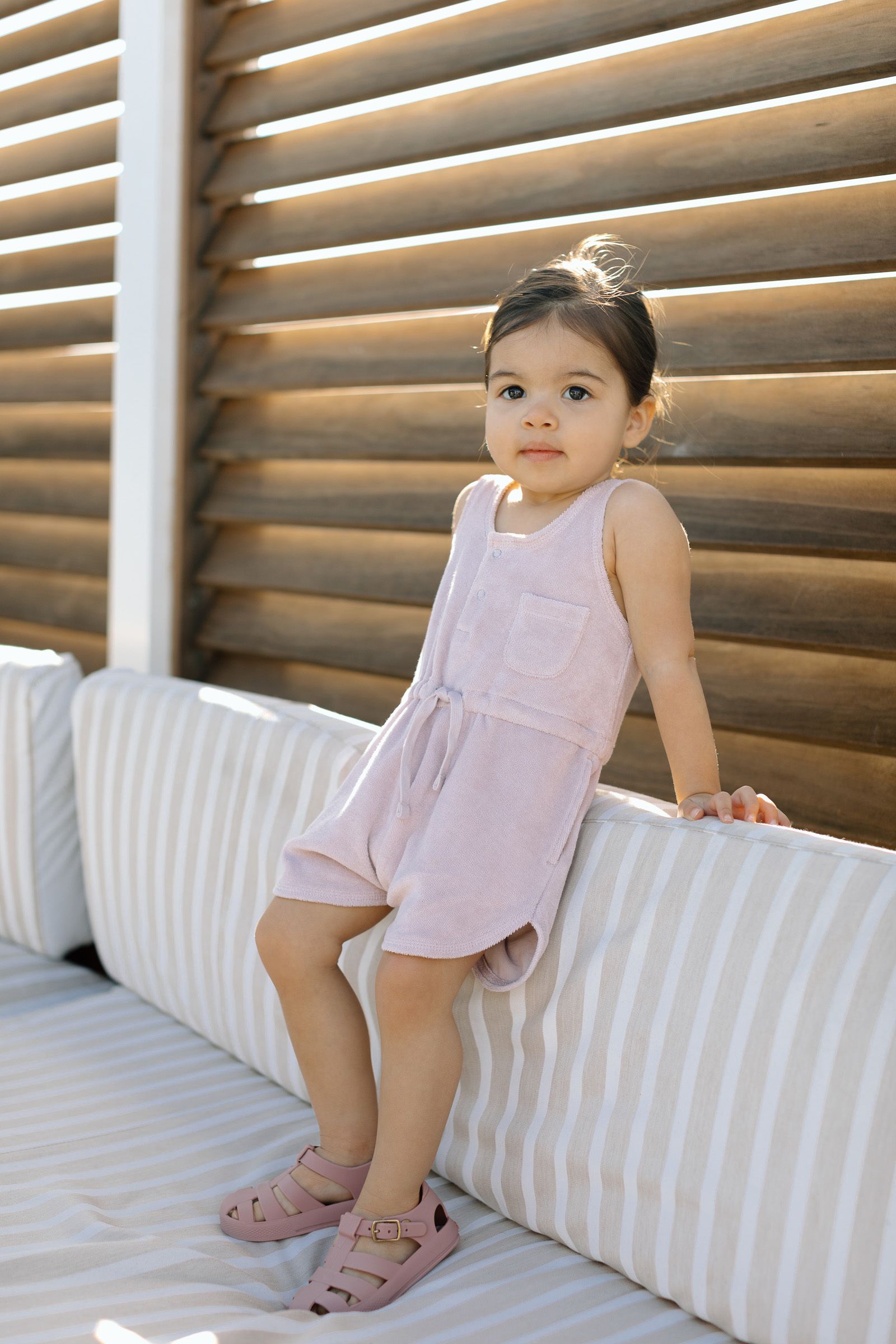 Classic Terry Drawstring Romper - Lilac