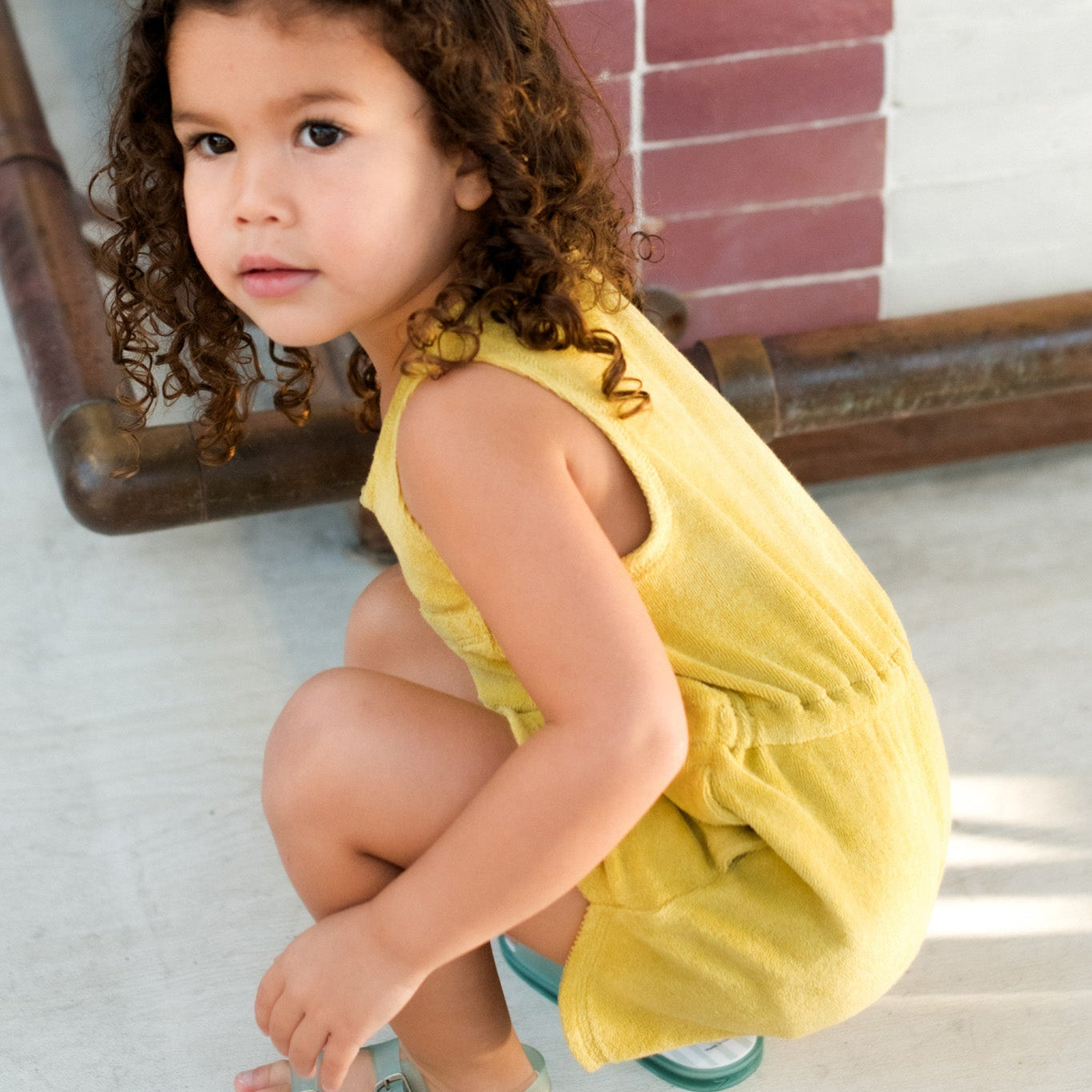 Classic Terry Drawstring Romper - Citrus