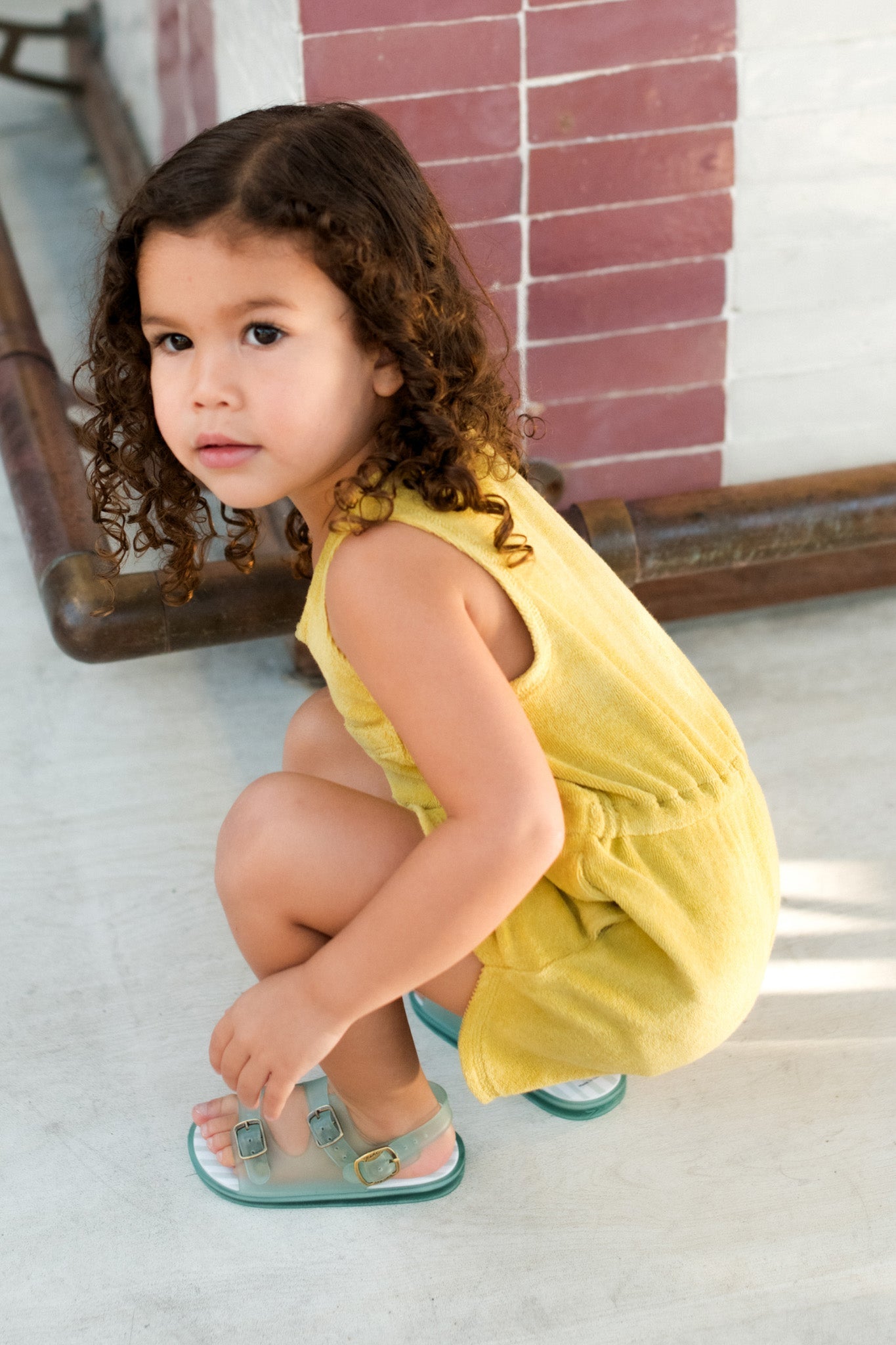 Classic Terry Drawstring Romper - Citrus