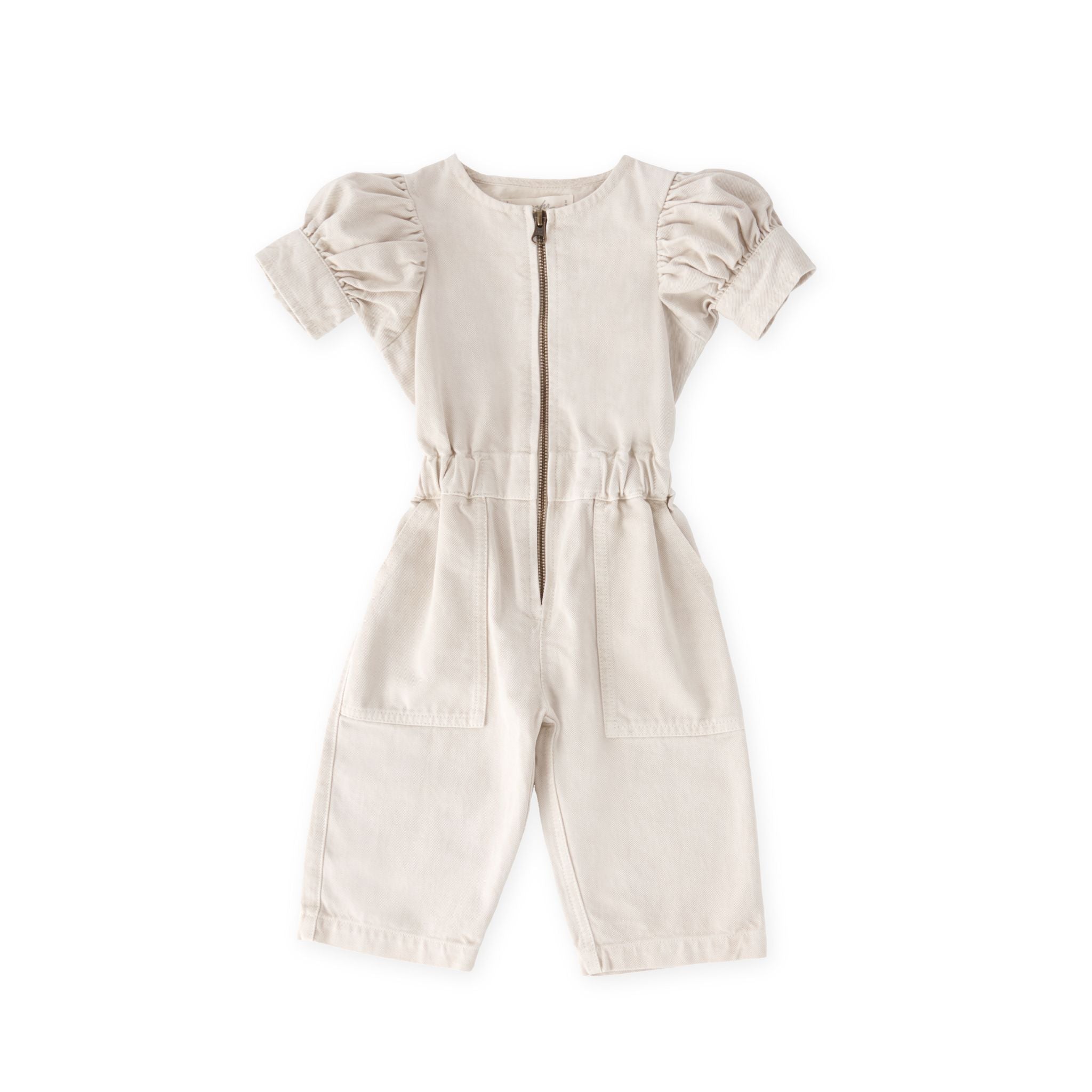 Vintage Twill Toddler Puff Sleeve Jumpsuit - Natural
