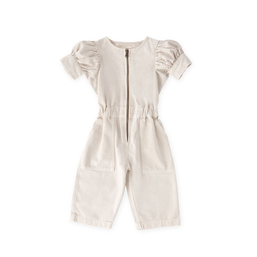 toddler vintage twill toddler puff sleeve jumpsuit natural in neutrals pattern