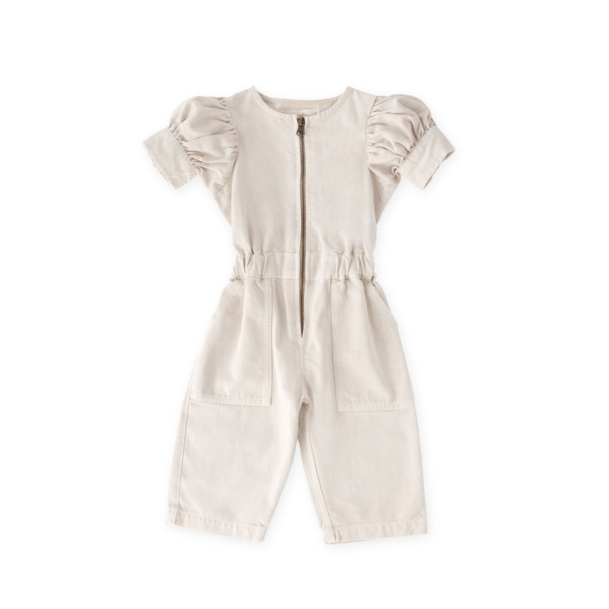 toddler vintage twill toddler puff sleeve jumpsuit natural in neutrals pattern