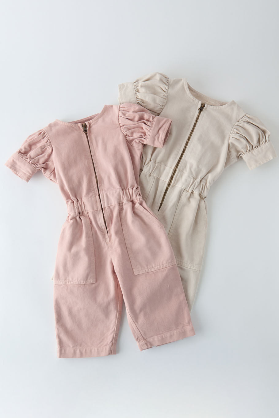 Vintage Twill Toddler Puff Sleeve Jumpsuit - Natural