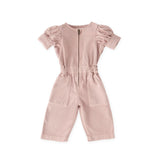 Vintage Twill Toddler Puff Sleeve Jumpsuit - Peony