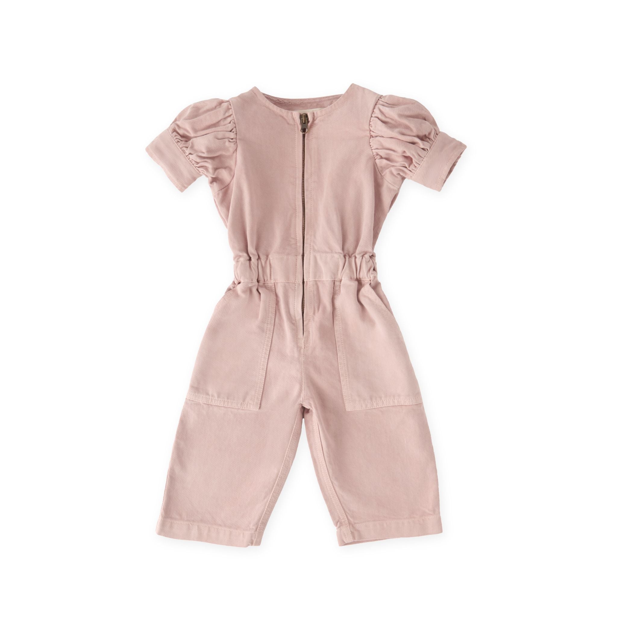 Vintage Twill Toddler Puff Sleeve Jumpsuit - Peony