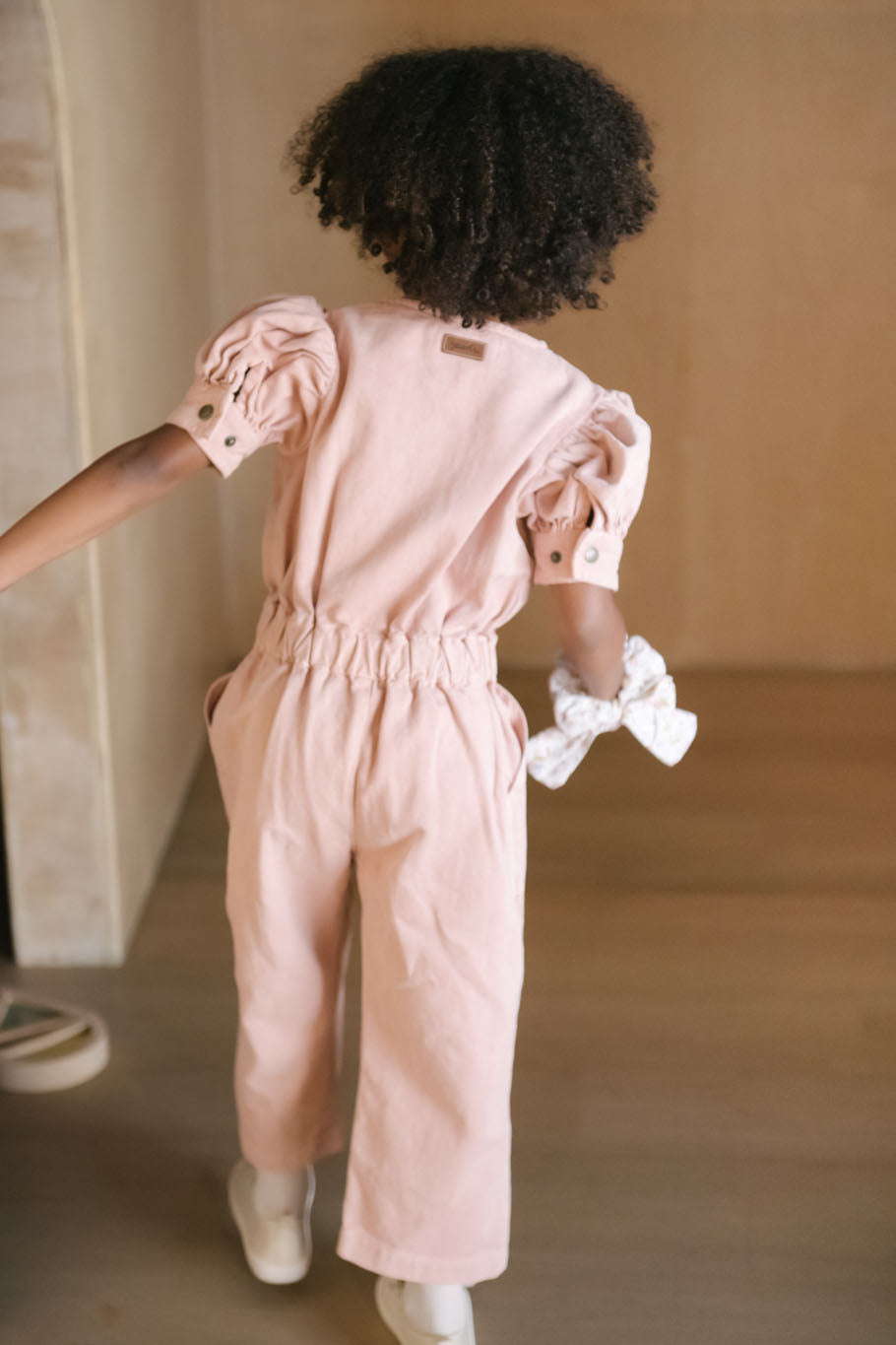 Vintage Twill Toddler Puff Sleeve Jumpsuit - Peony