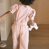 Vintage Twill Toddler Puff Sleeve Jumpsuit - Peony