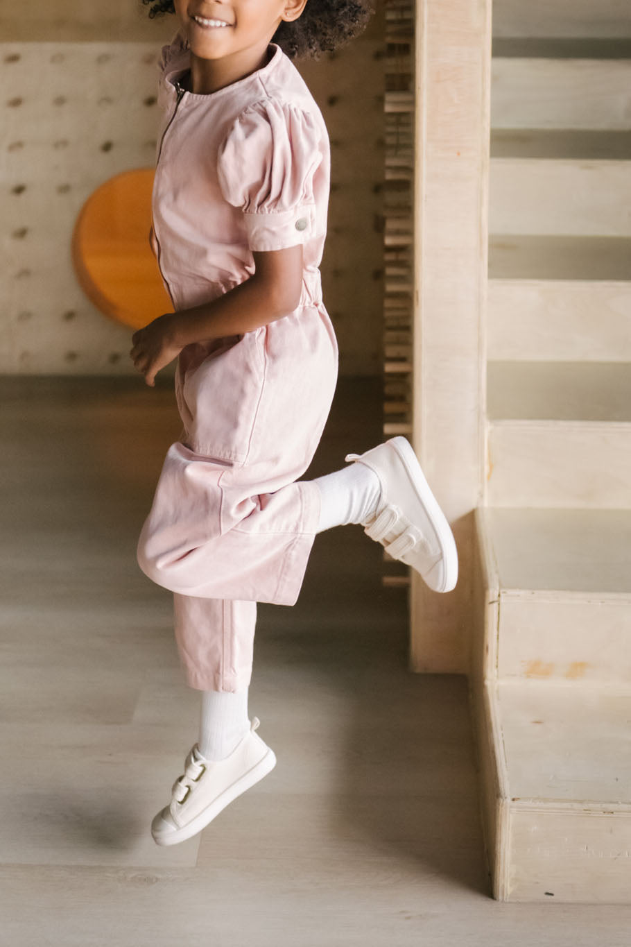 Vintage Twill Toddler Puff Sleeve Jumpsuit - Peony