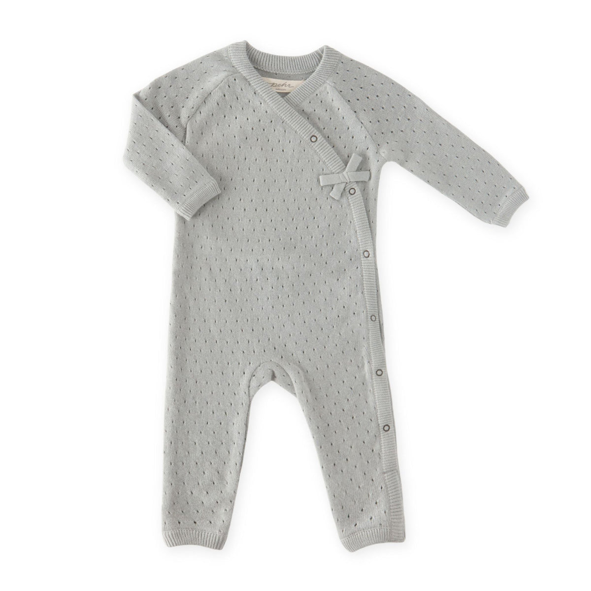 baby pointelle knit kimono romper soft sea