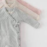 Pointelle Knit Kimono Romper - Soft Sea