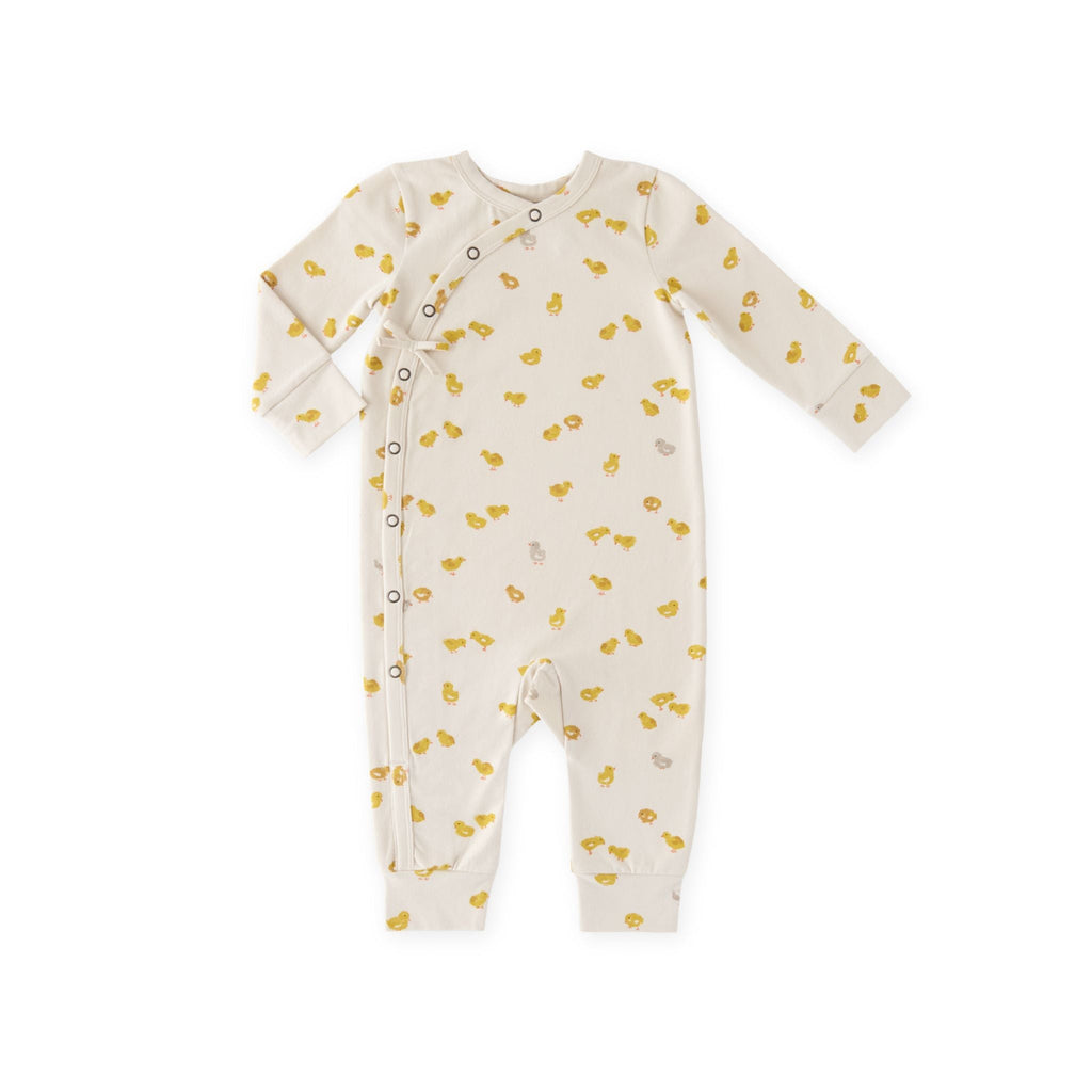 baby the littles kimono romper cheerful chick in yellows pattern