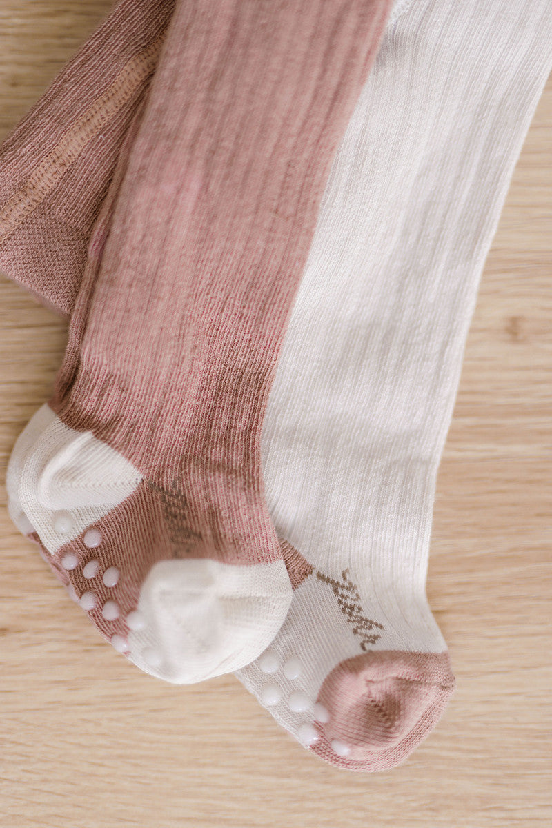 Ribbed Tights with Grips - Blossom