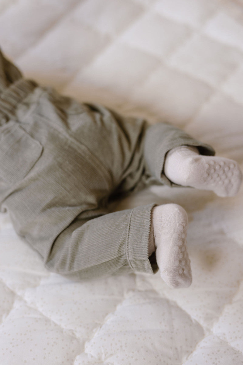 Crew Socks with grips 3-Pack - Natural