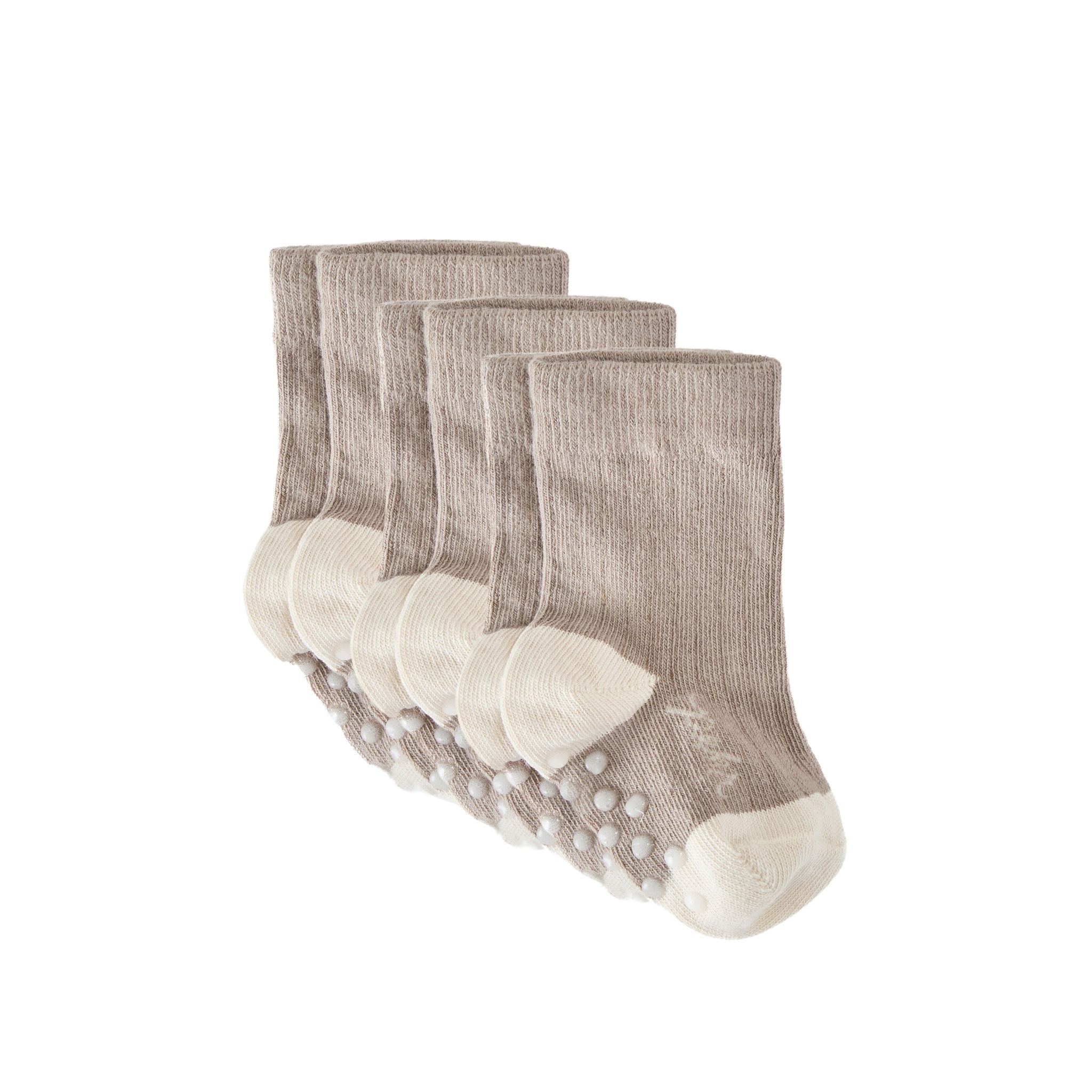 Crew Socks with grips 3-Pack - Light Mushroom