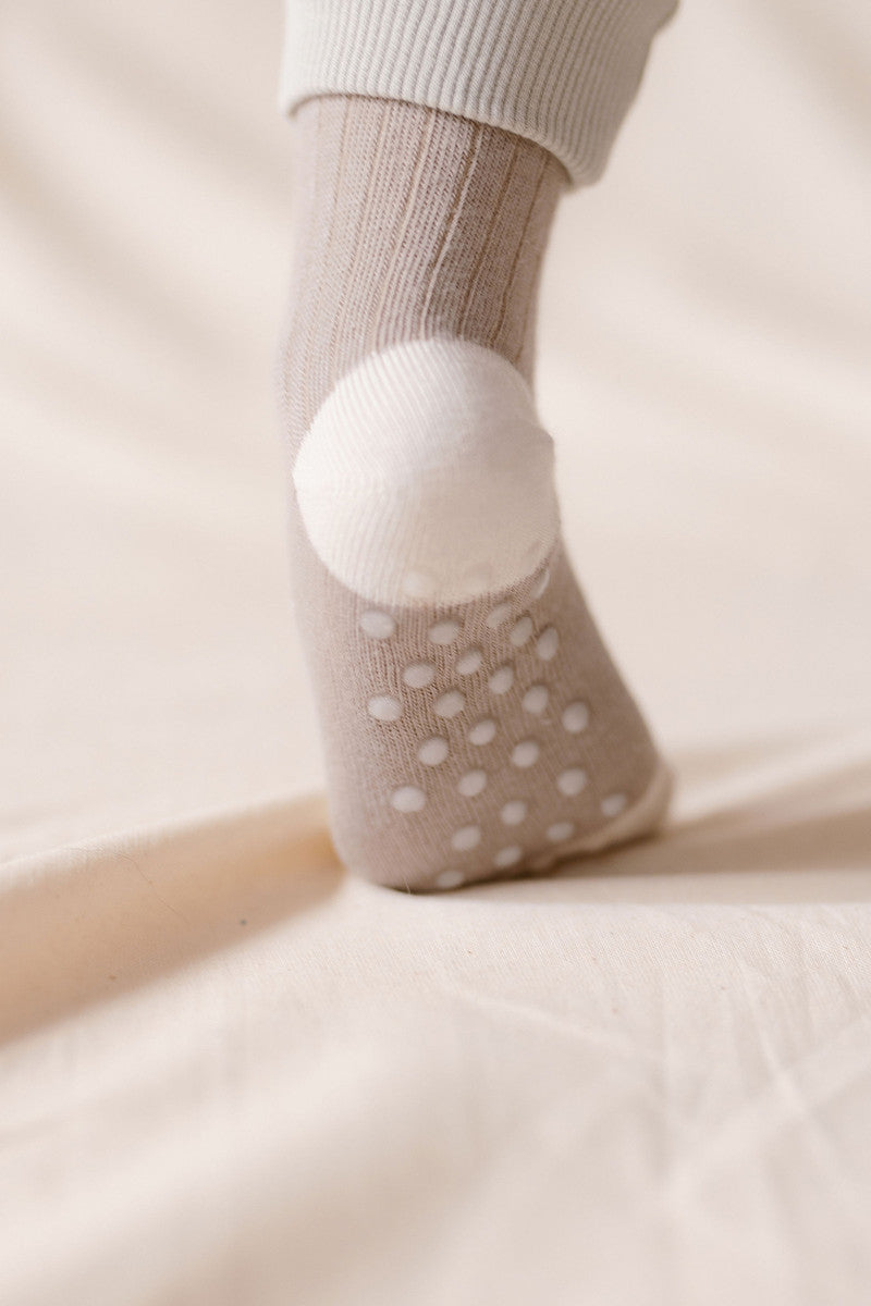 Crew Socks with grips 3-Pack - Light Mushroom