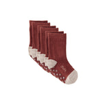 Crew Socks with grips 3-Pack - Mulberry