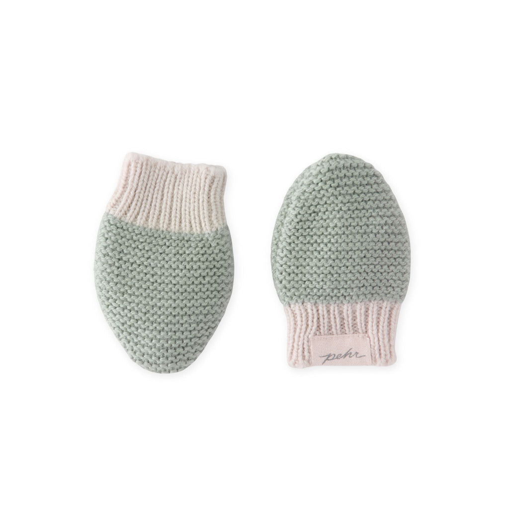 wool knit mitten sage in greens pattern