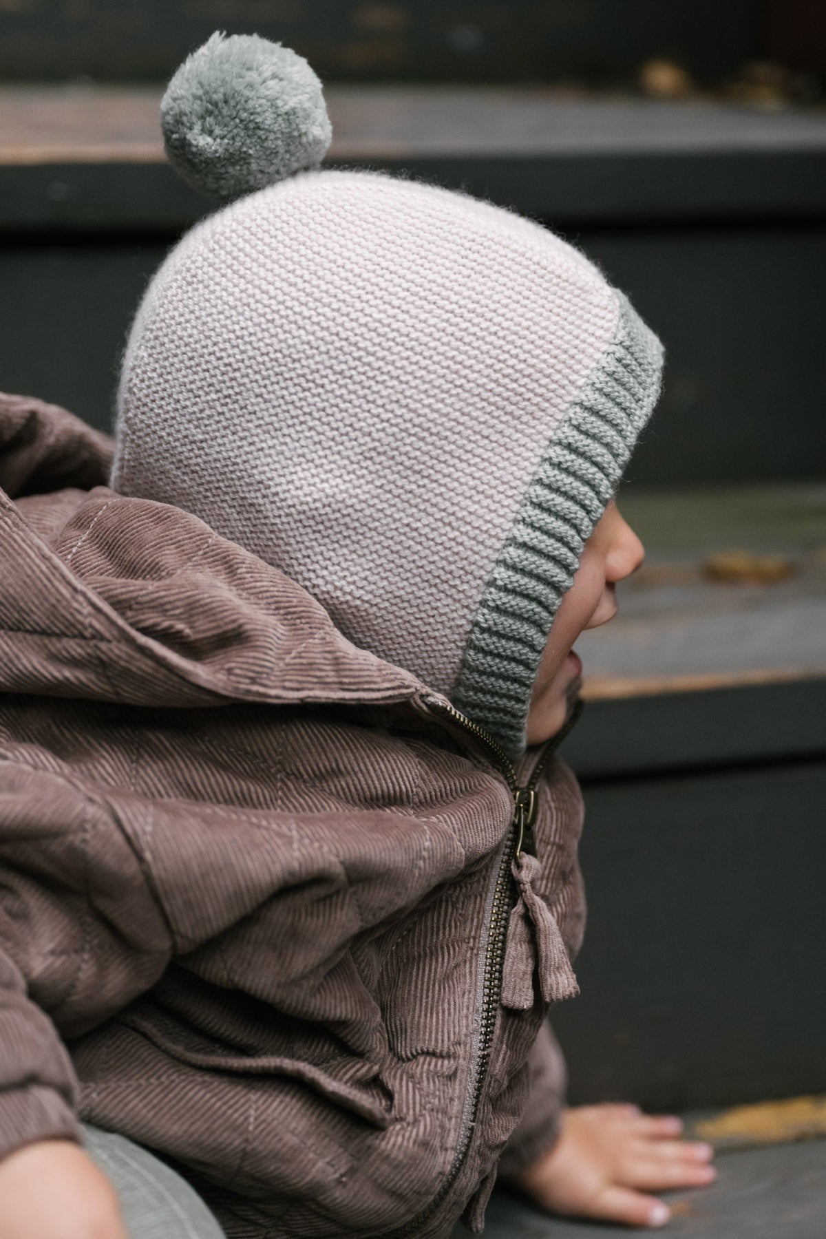 toddler wool knit balaclava natural sage